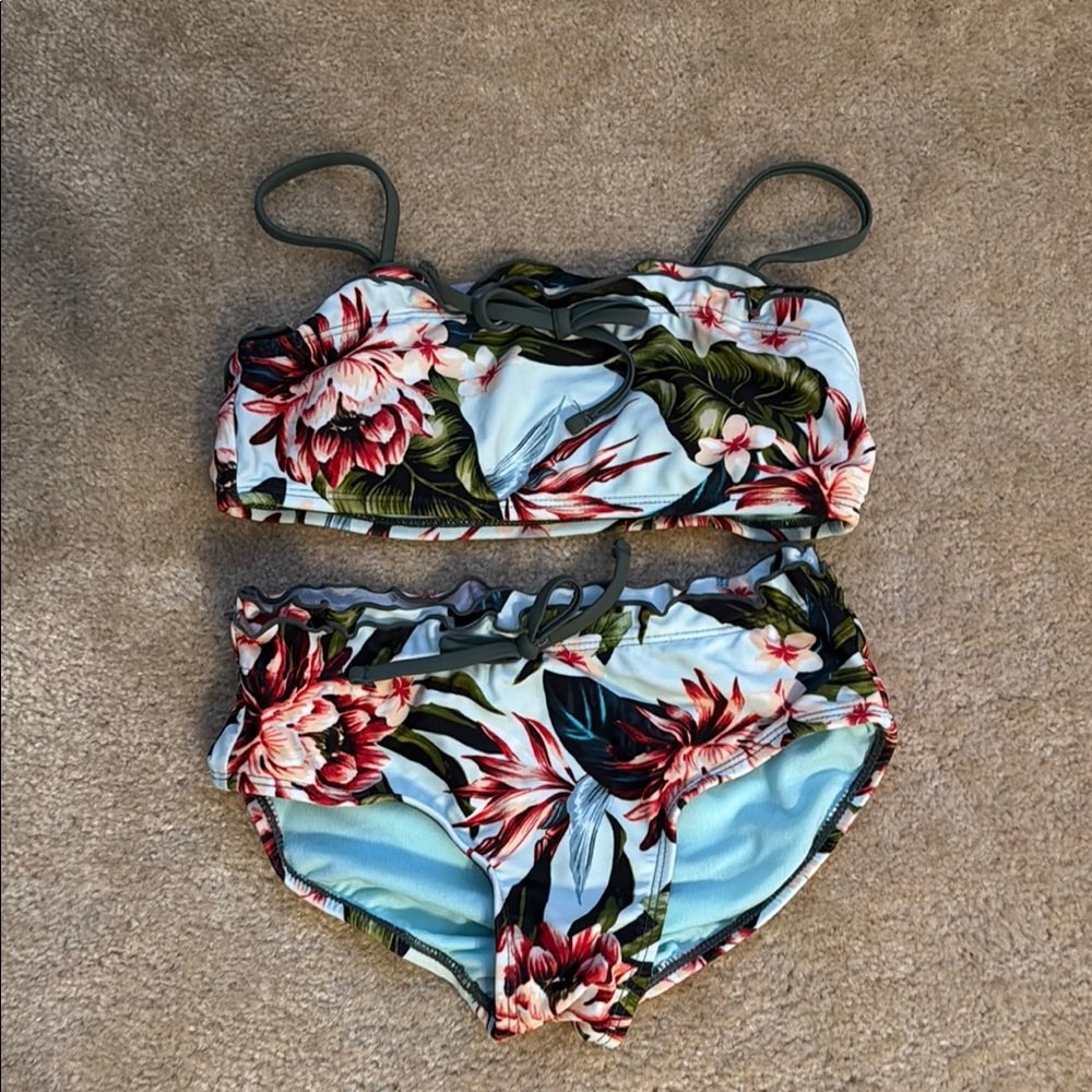 GB girls Blue and Green Bikini Set with Floral Design
